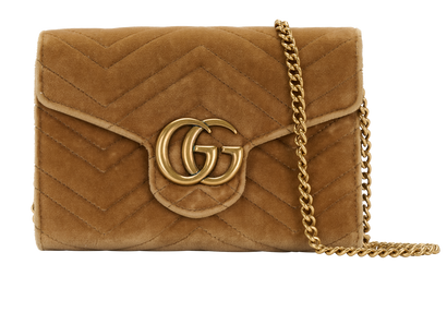 GG Marmont Wallet On Chain, &pound;495, Handbags, Brown, Velvet, Front view